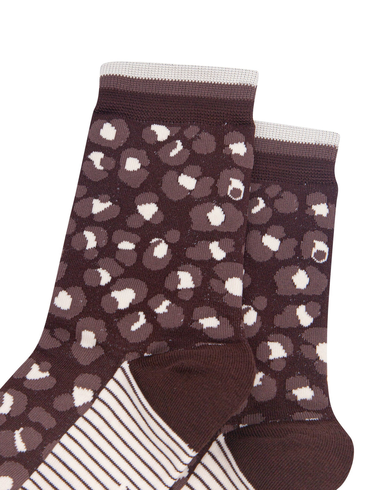 Leopard-Print-Women's-Bamboo-Socks-in-Brown-Close-Up