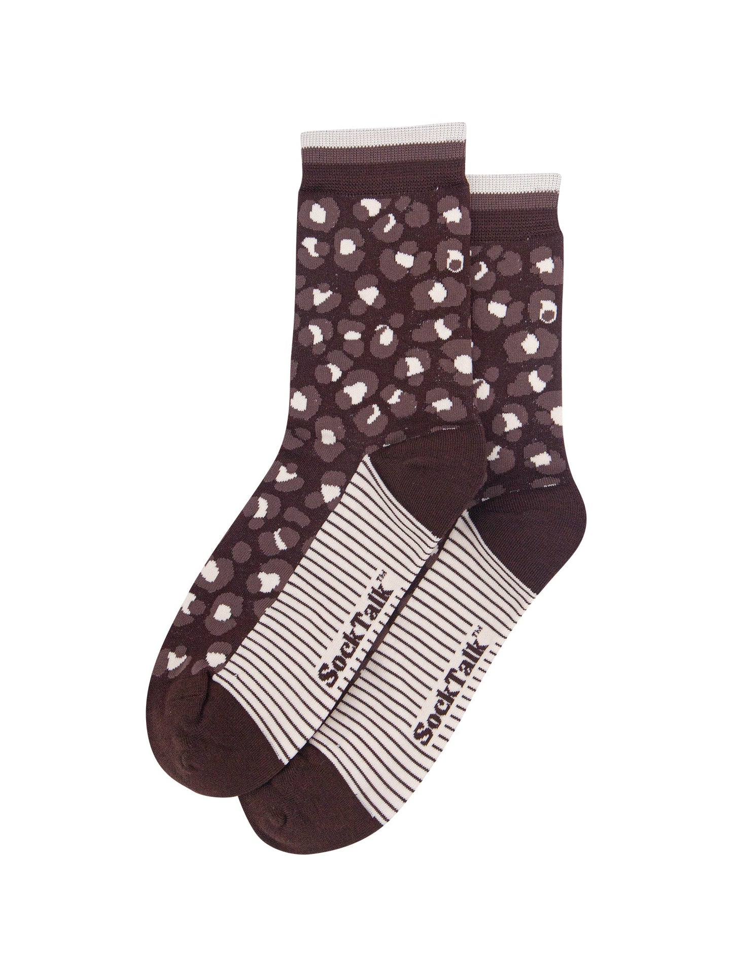 Leopard-Print-Women's-Bamboo-Socks-in-Brown-Laid-Flat