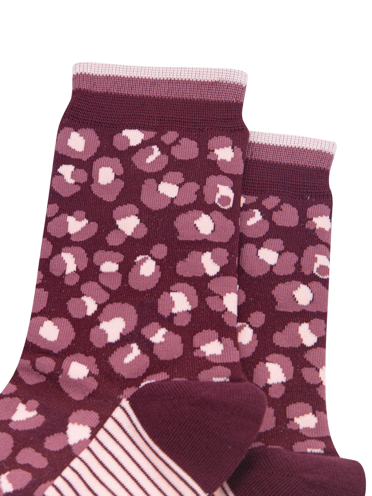Leopard-Print-Women's-Bamboo-Socks-in-Burgundy-Close-Up