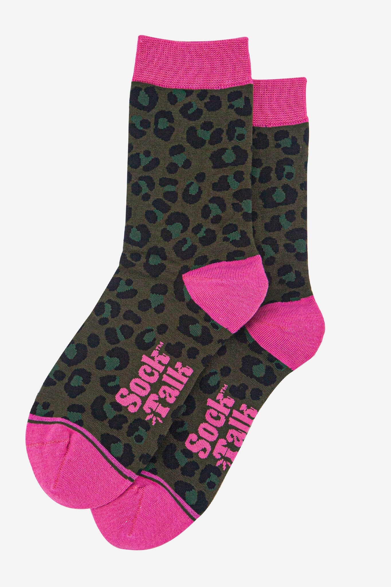 womens-bamboo-socks-khaki-hot-pink-leopard-laying-flat