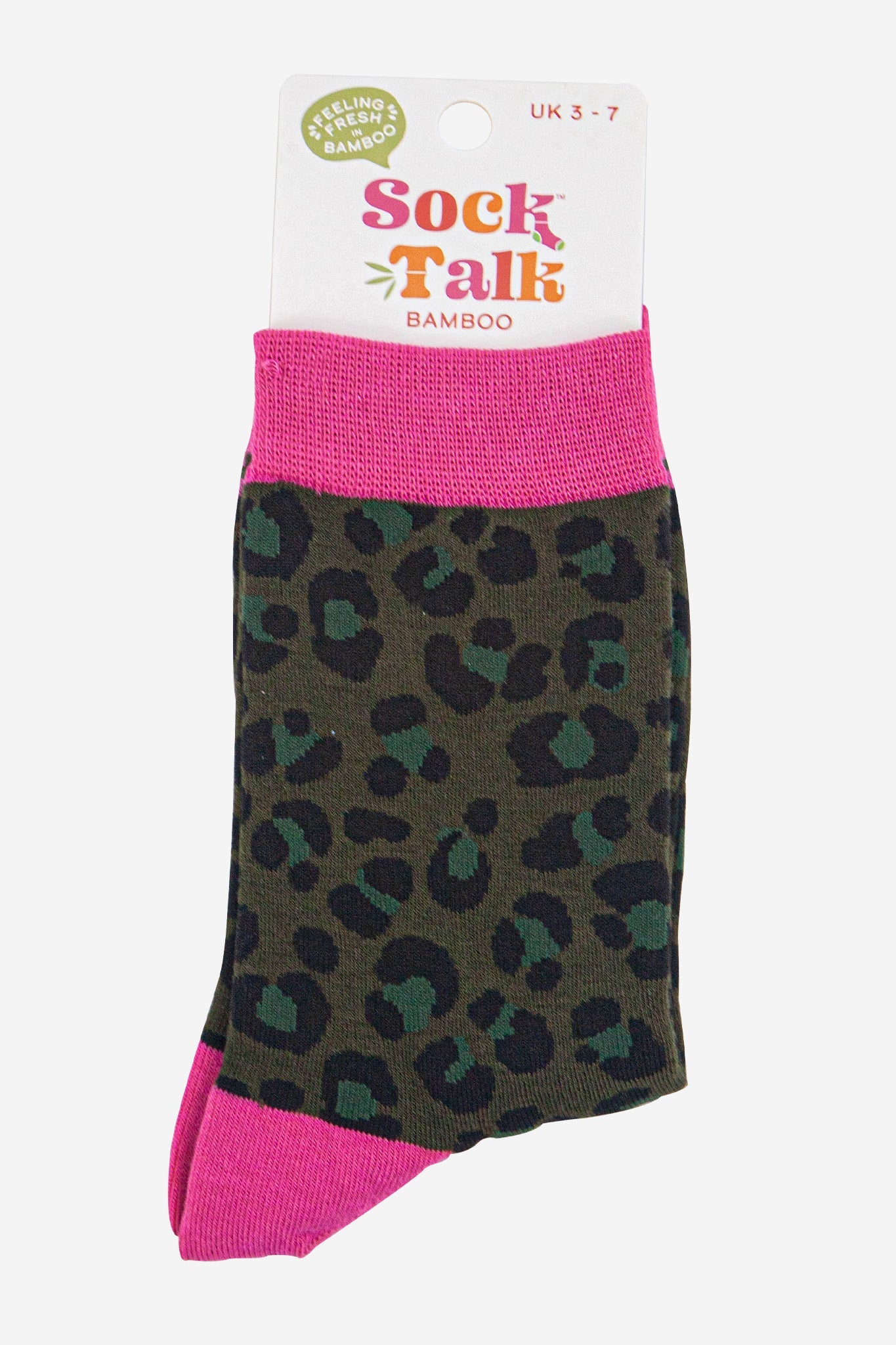 womens-bamboo-socks-khaki-hot-pink-leopard-in-sock-talk-packaging