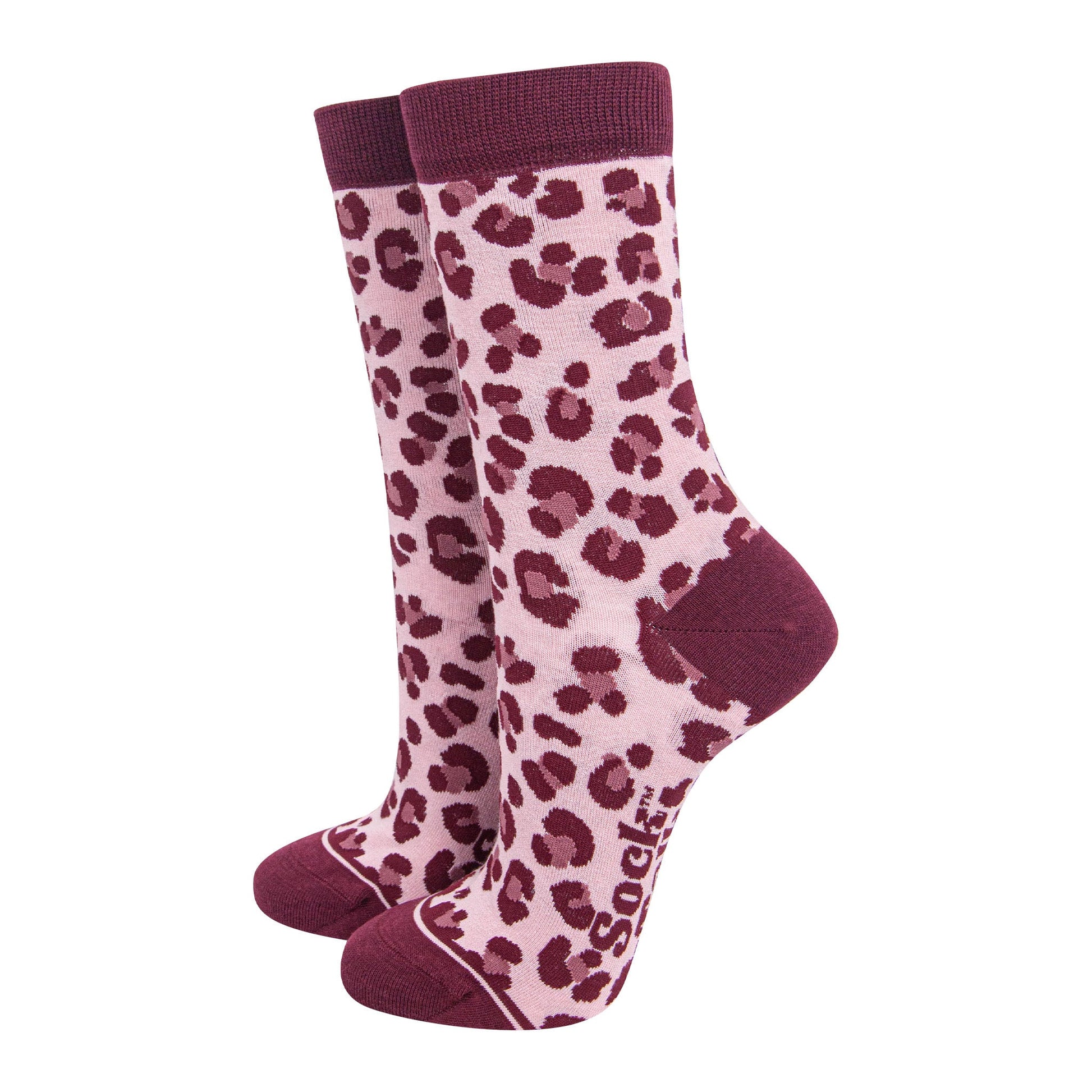 womens-bamboo-socks-light-pink-berry-leopard-print