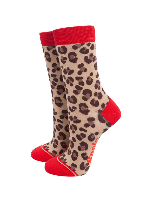 womens-bamboo-socks-beige-red-leopard-print