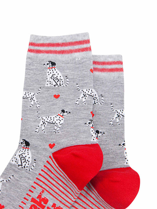 womens-bamboo-socks-light-grey-red-dalmatians-close-up