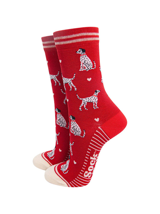 womens-bamboo-socks-red-cream-dalmatians-dogs