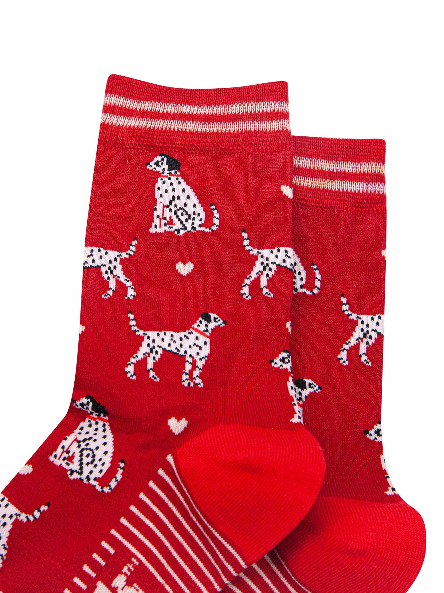 womens-bamboo-socks-red-cream-dalmatians-close-up