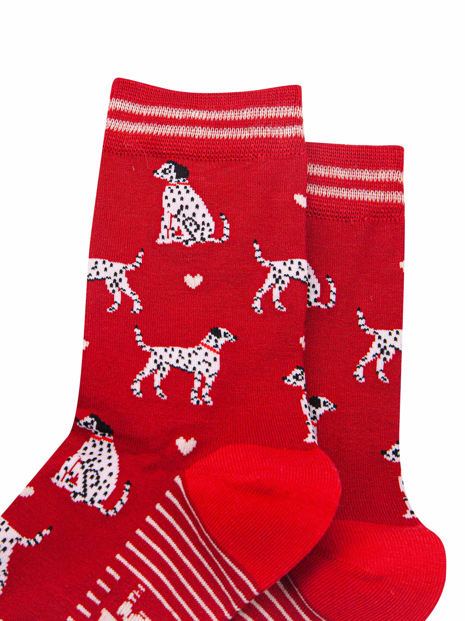 womens-bamboo-socks-red-cream-dalmatians-close-up