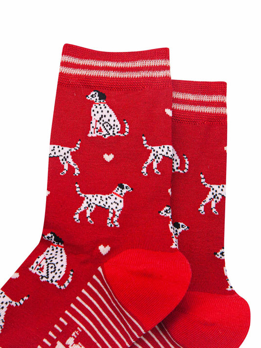 womens-bamboo-socks-red-cream-dalmatians-close-up