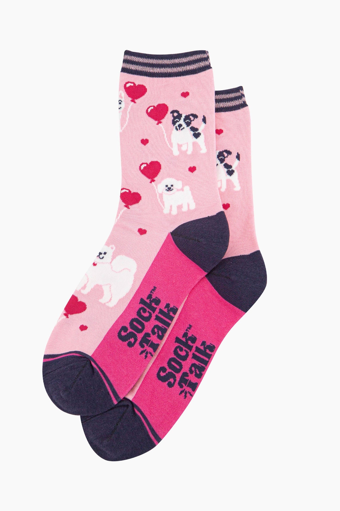 Women's Bamboo Socks - Pink, Dogs with Balloon Hearts