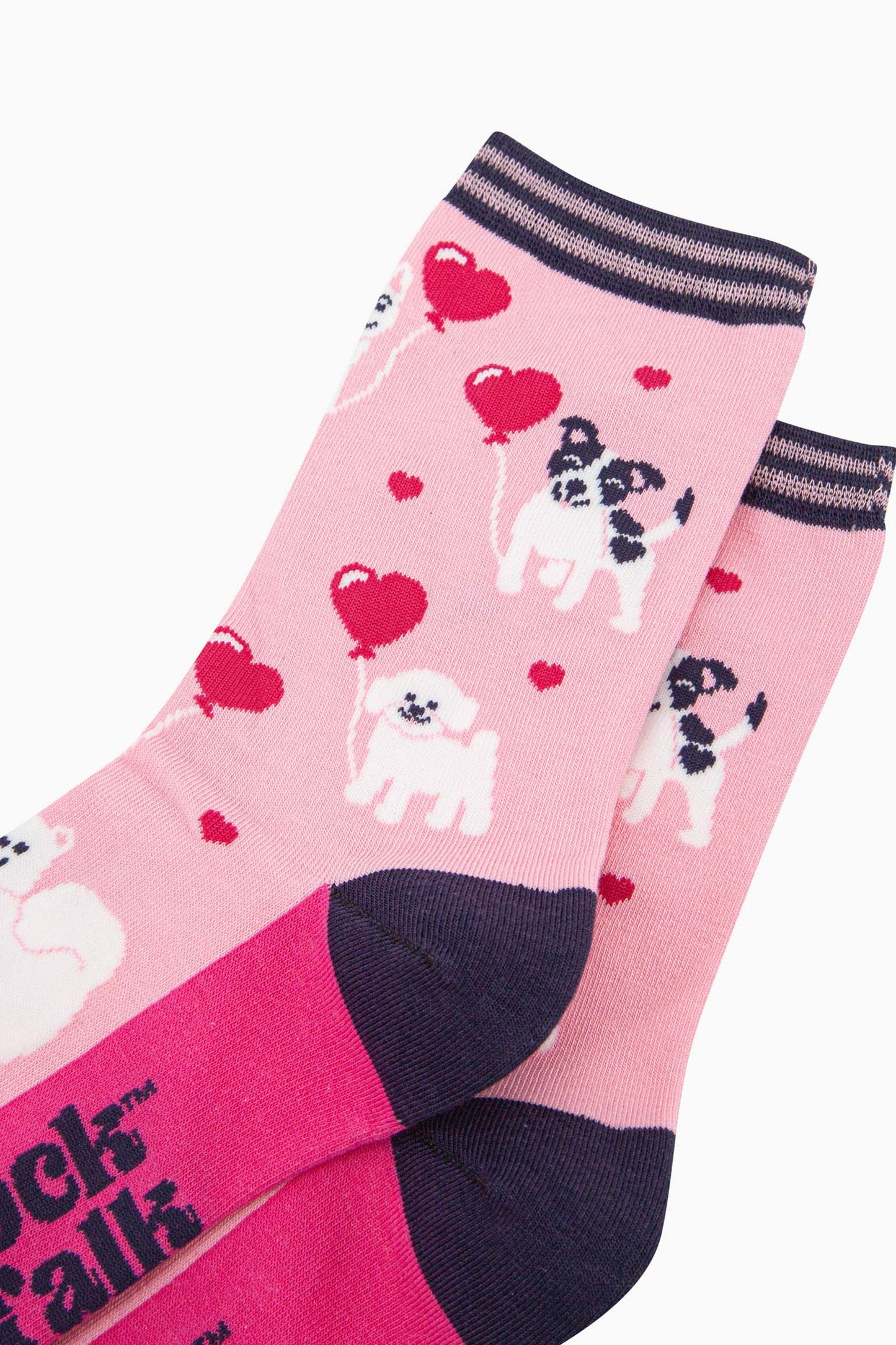 Women's Bamboo Socks - Pink, Dogs with Balloon Hearts