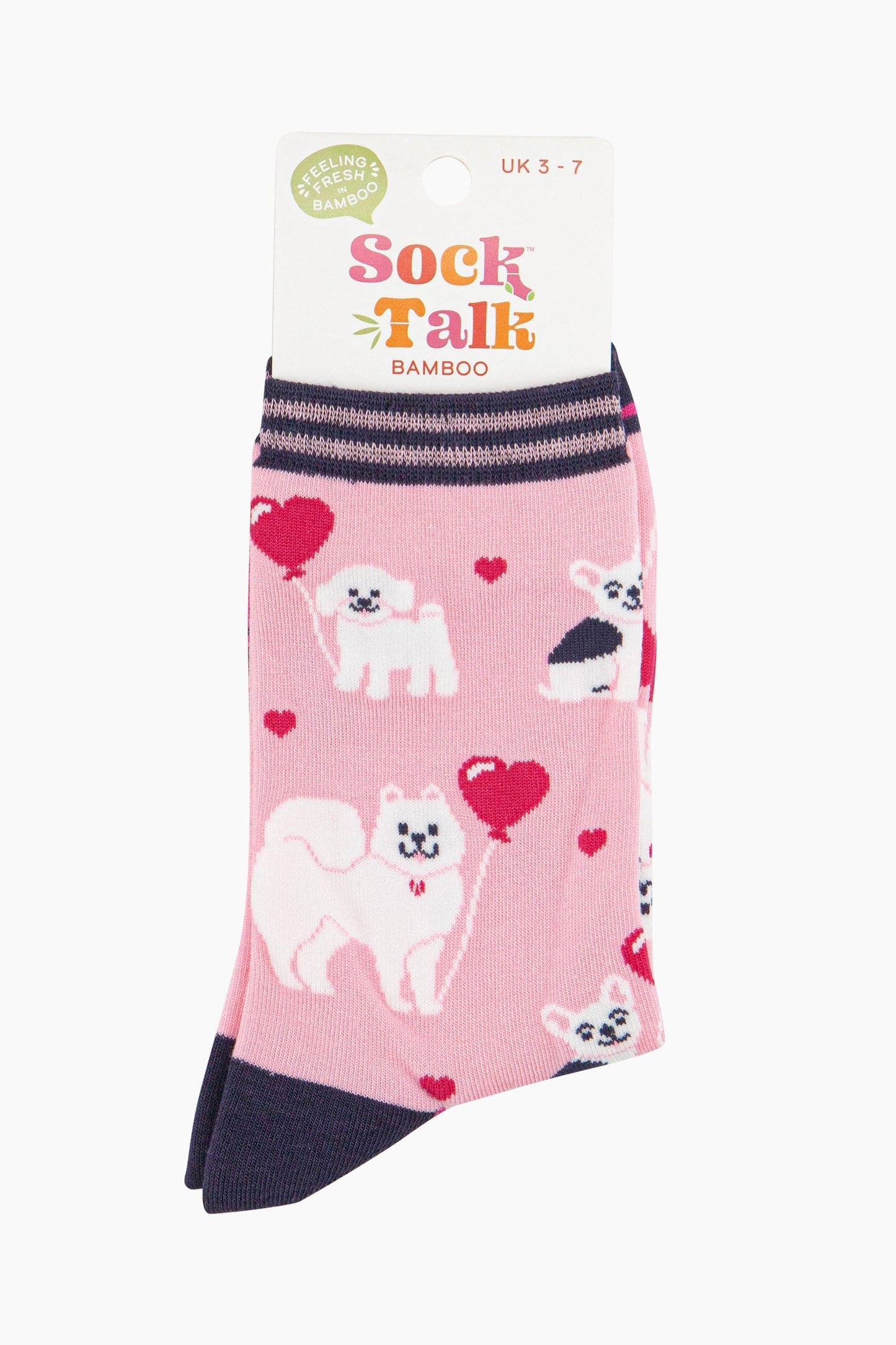 Women's Bamboo Socks - Pink, Dogs with Balloon Hearts