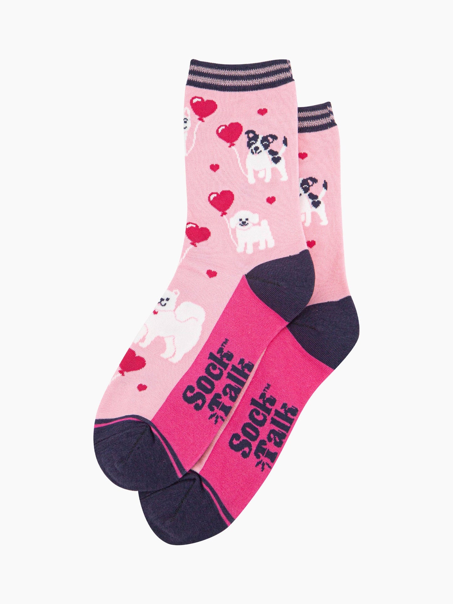 Women's Bamboo Socks - Pink, Dogs with Balloon Hearts