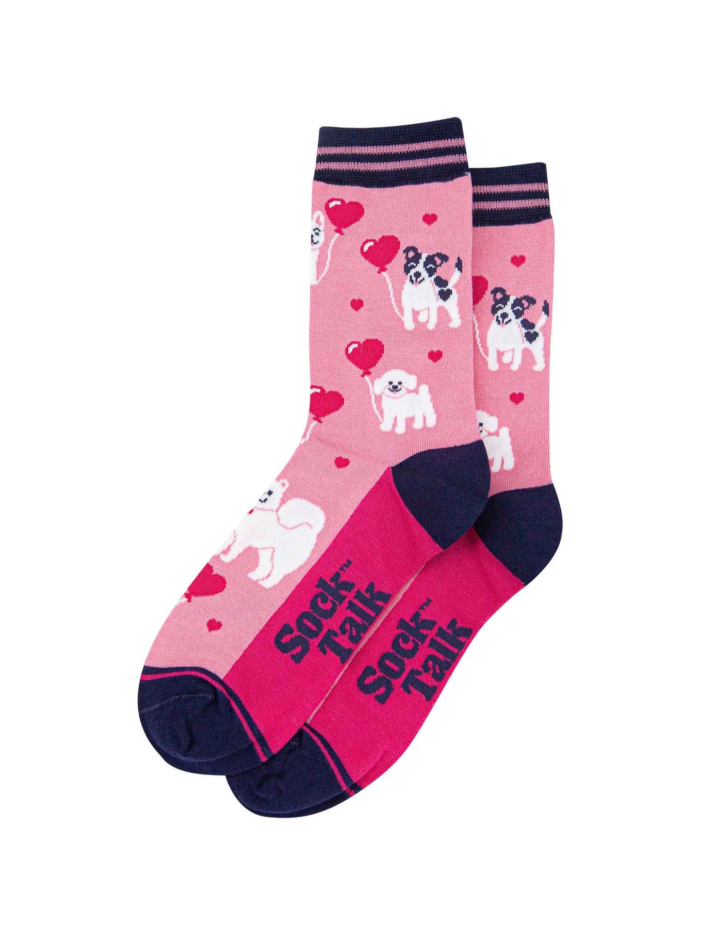 Dogs Love Heart Balloon Bamboo Socks in Pink