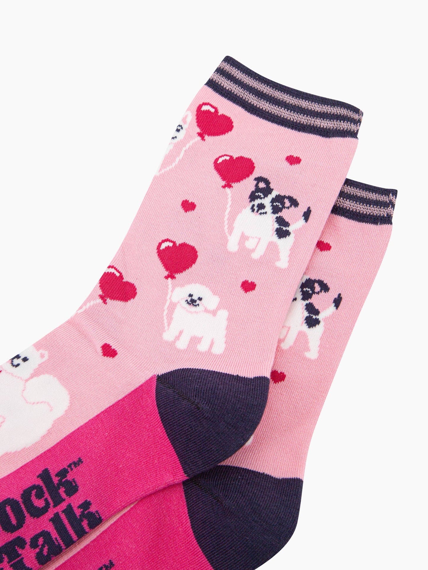 Women's Bamboo Socks - Pink, Dogs with Balloon Hearts