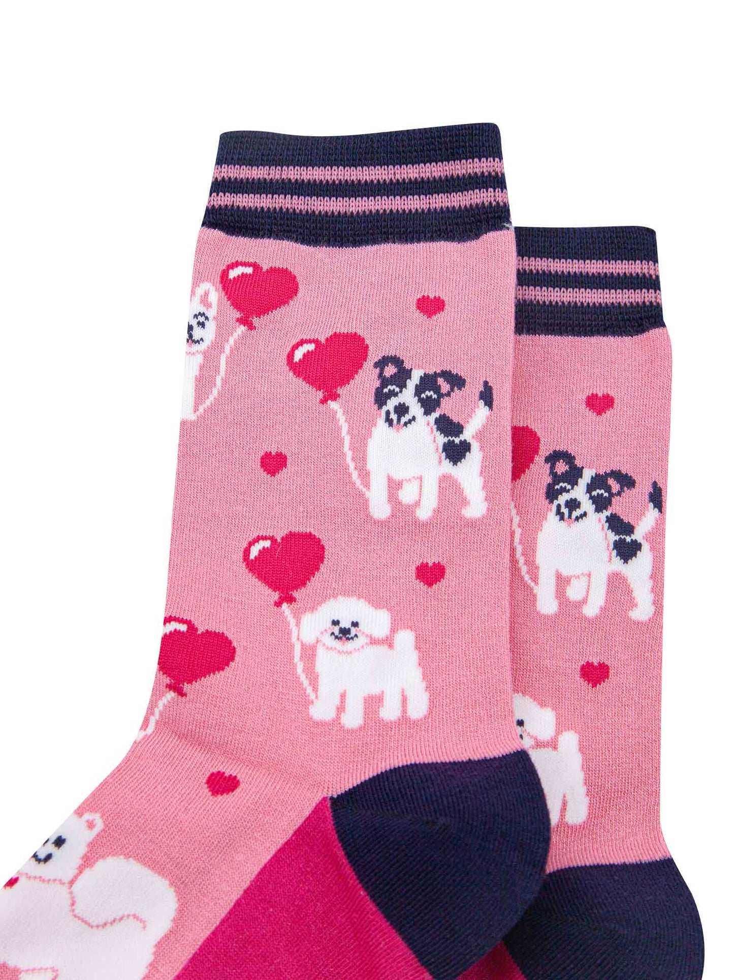 Dogs Love Heart Balloon Bamboo Socks in Pink