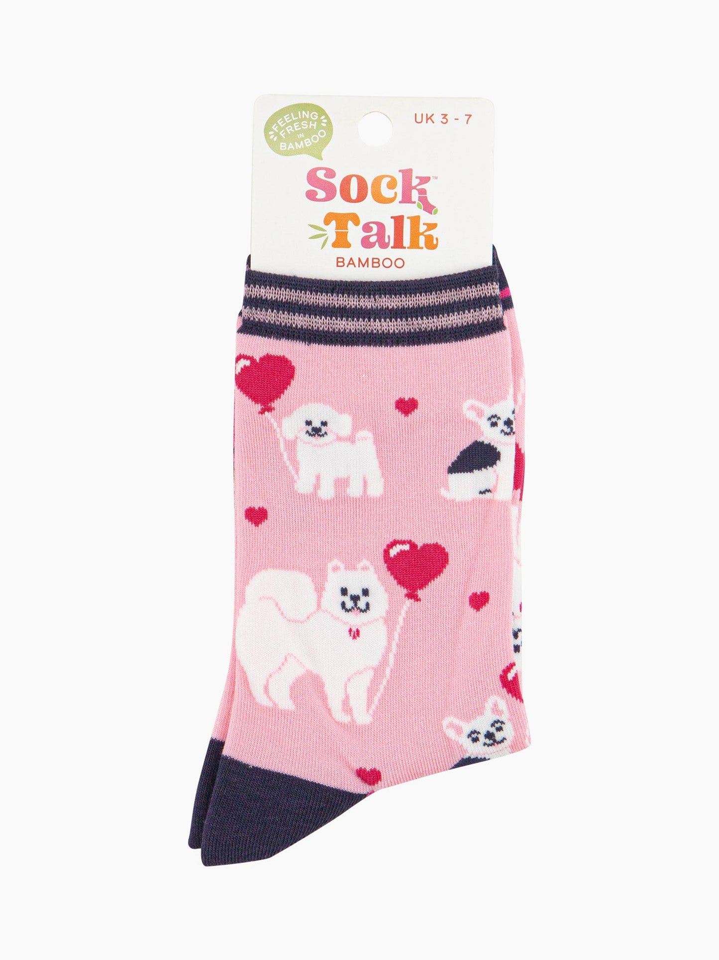 Women's Bamboo Socks - Pink, Dogs with Balloon Hearts