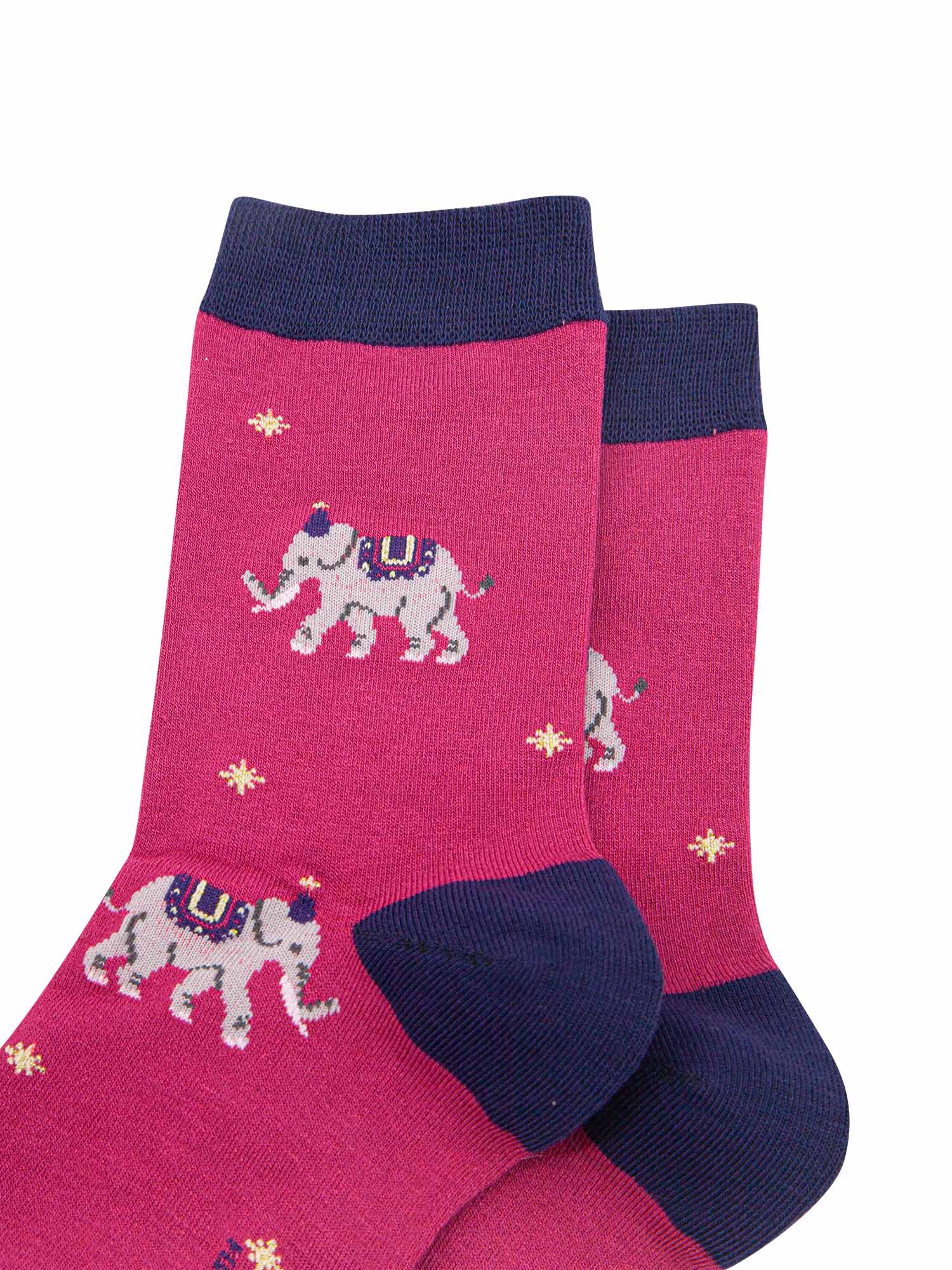 pink bamboo ankle socks with elephants wearing party hats