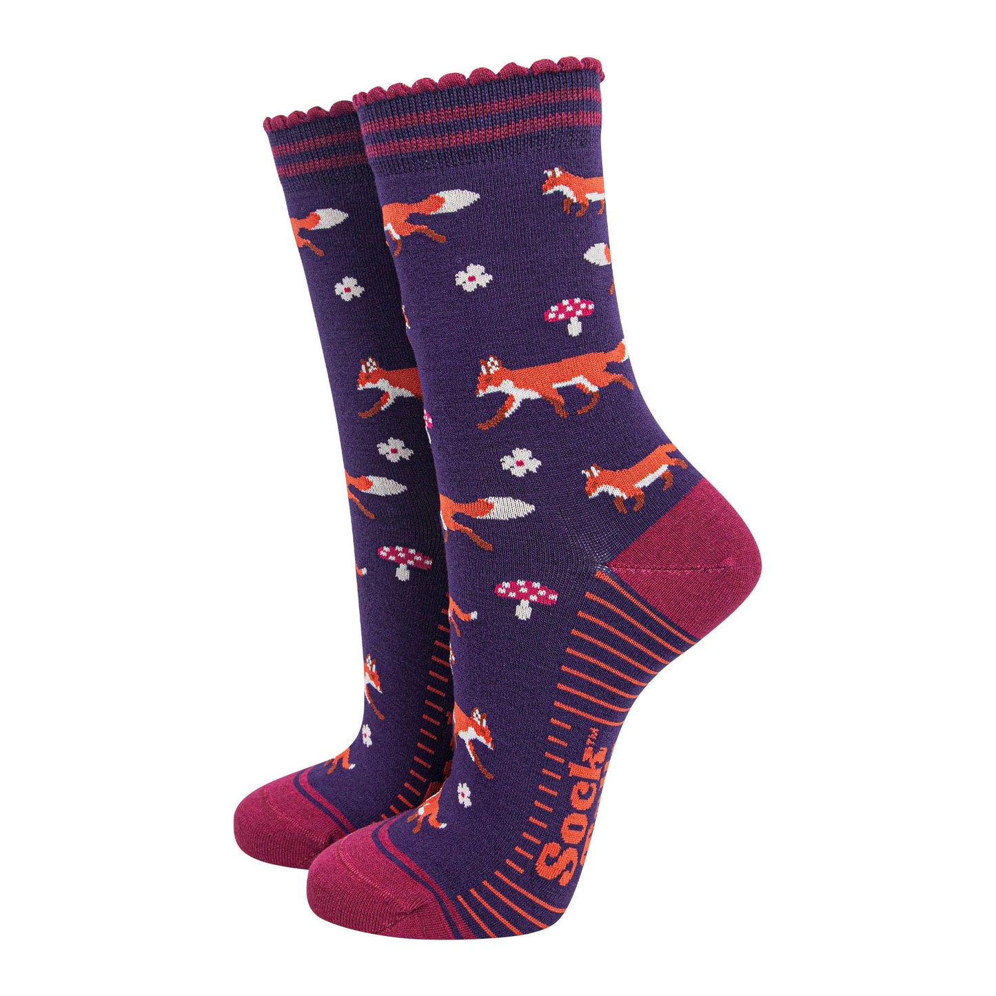 womens-bamboo-socks-navy-blue-berry-fox-and-toadstool-woodland-animals