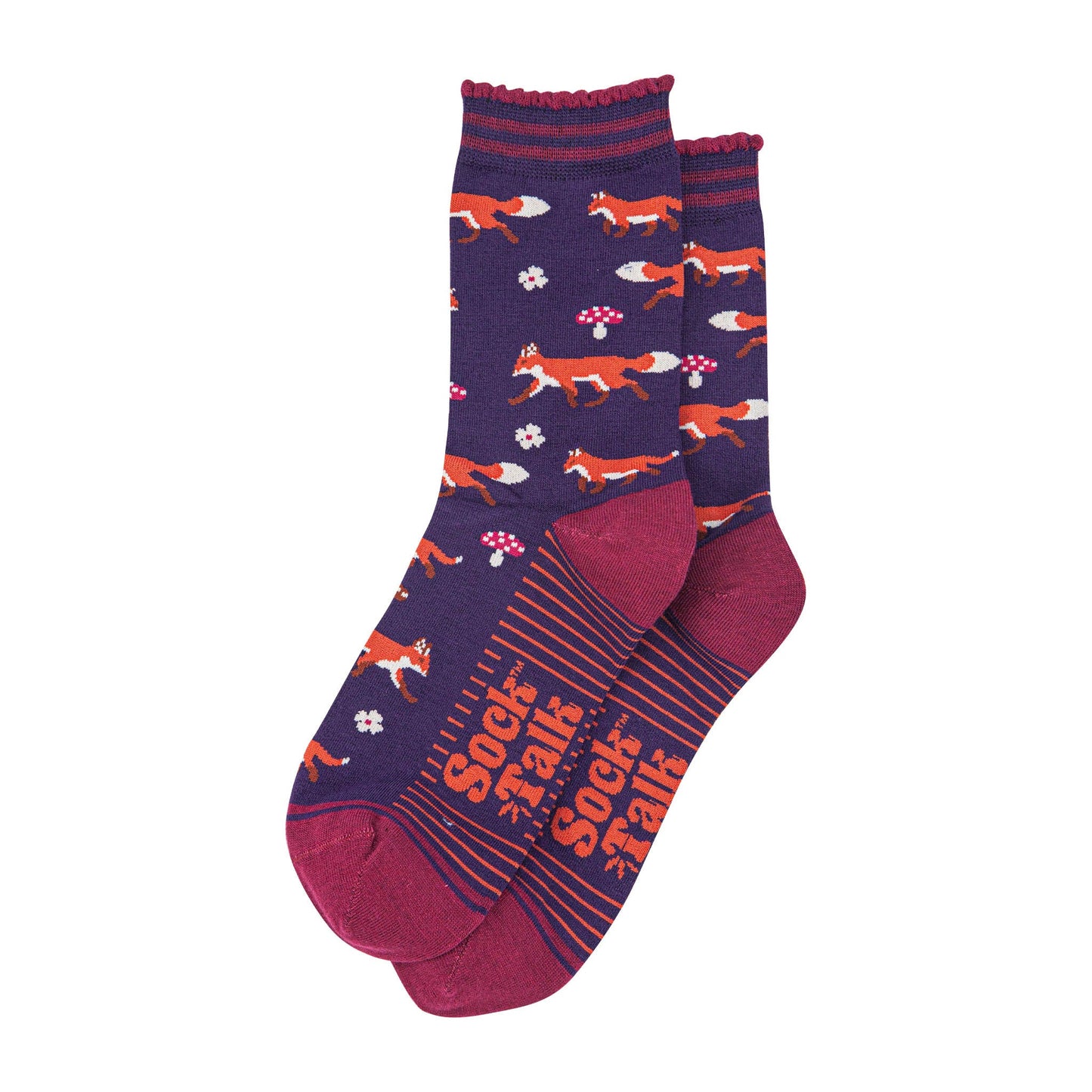 womens-bamboo-socks-navy-blue-berry-fox-and-toadstool-laying-flat