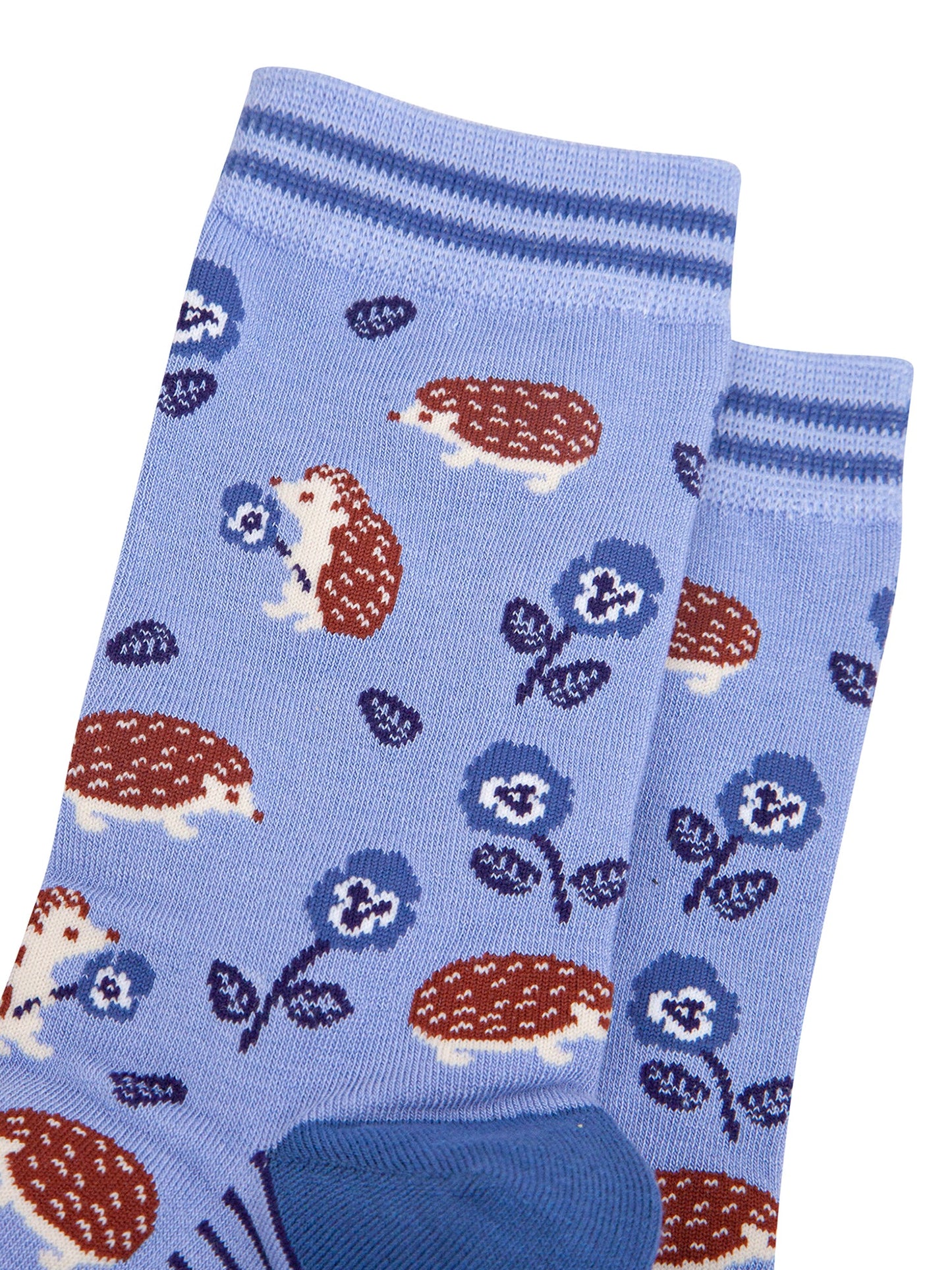Floral-Hedgehog-Bamboo-Socks-in-Blue-Close-Up