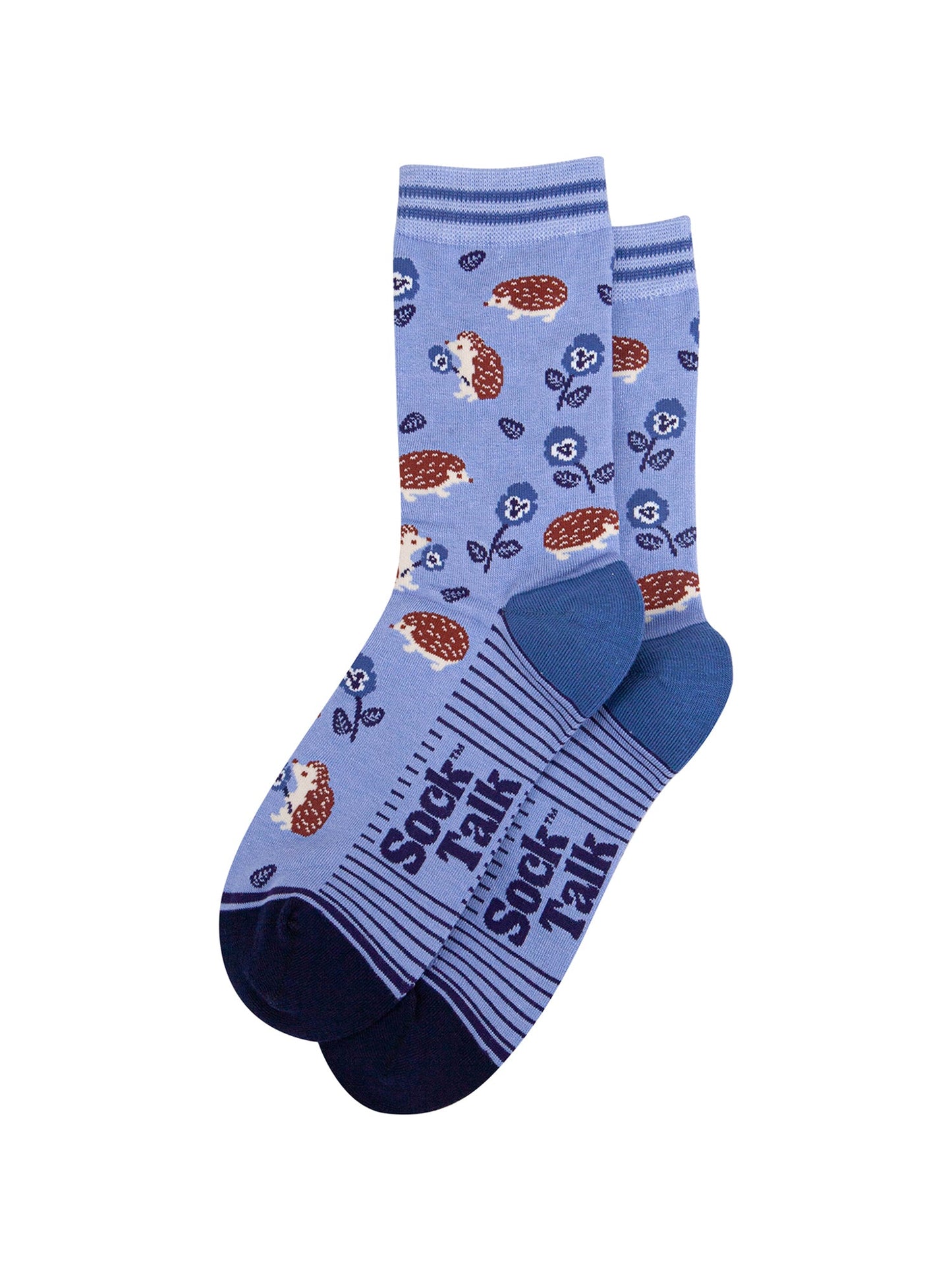 Floral-Hedgehog-Bamboo-Socks-in-Blue-Laid-Flat