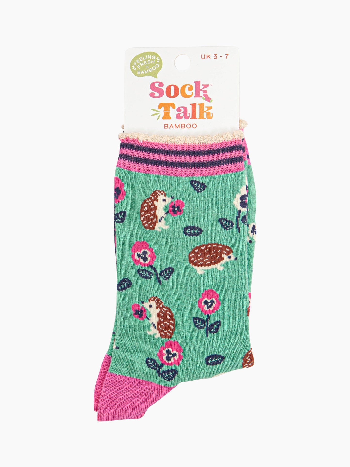 Women's Bamboo Socks - Mint, Hedgehog and Pansies