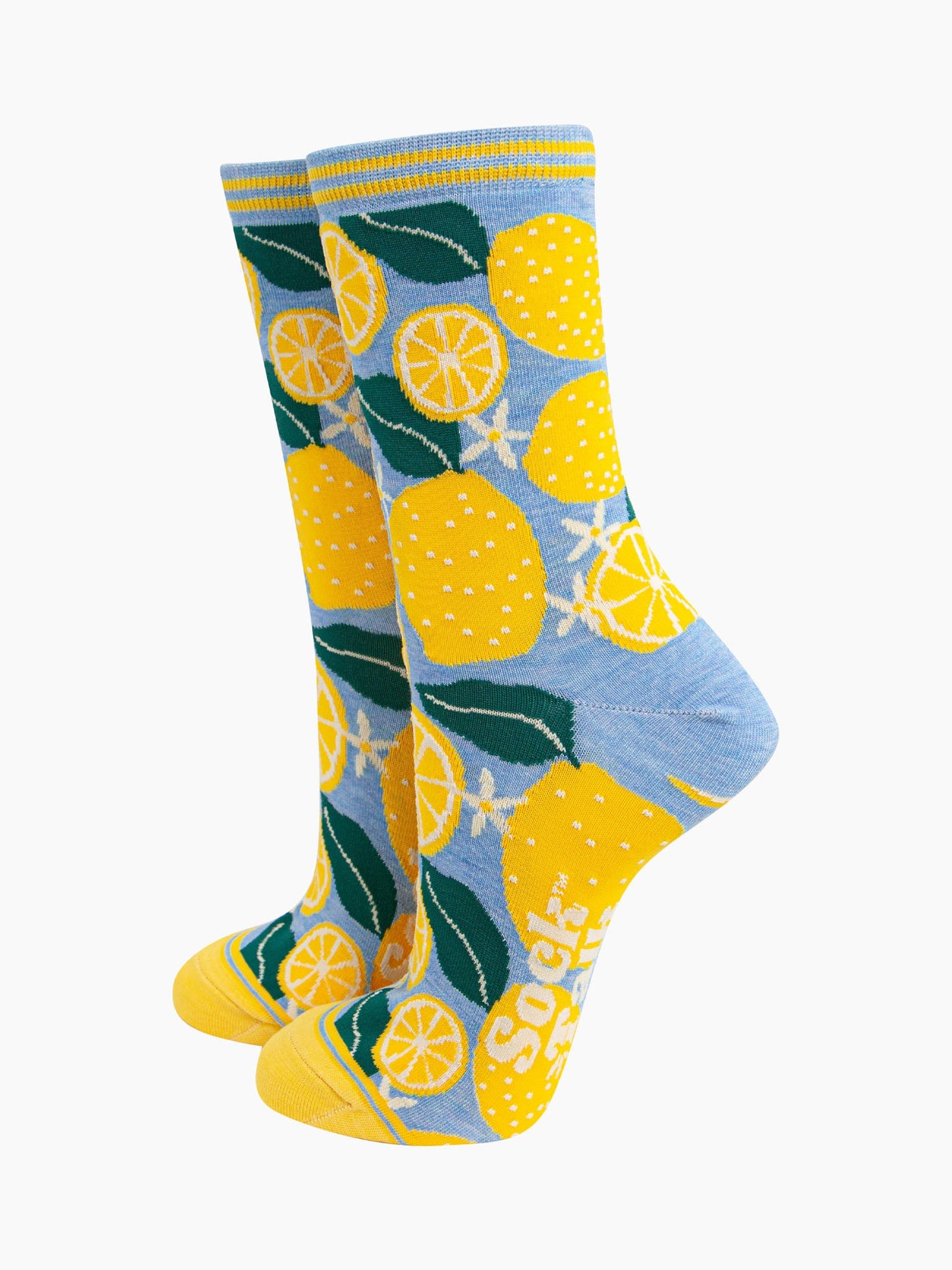 womens-bamboo-socks-blue-lemon-tree-fruit-leaves-blossom-flowers