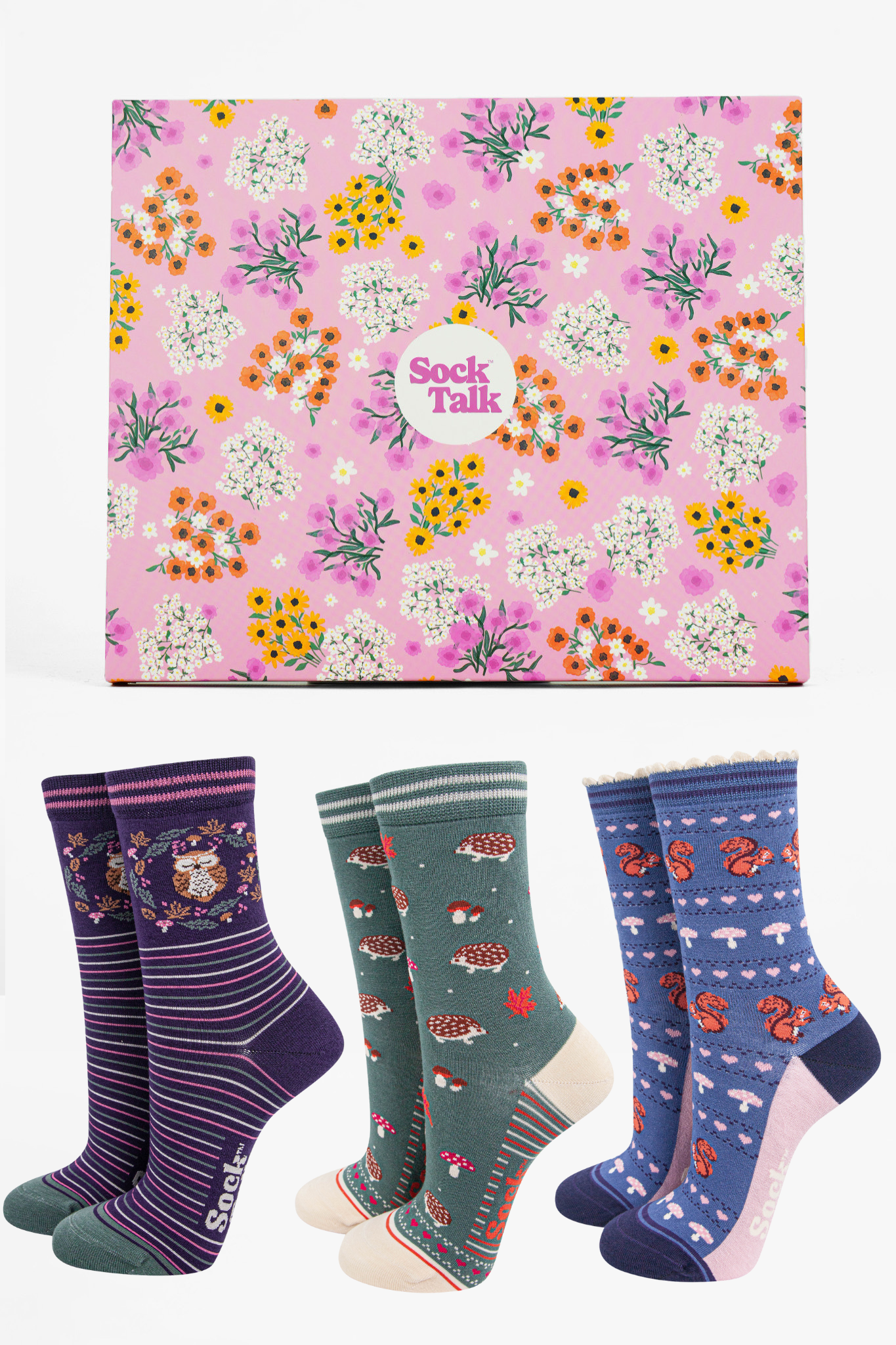 Women's Bamboo Ankle Socks Trio Gift Set - Navy Blue/Green, Woodland Animals