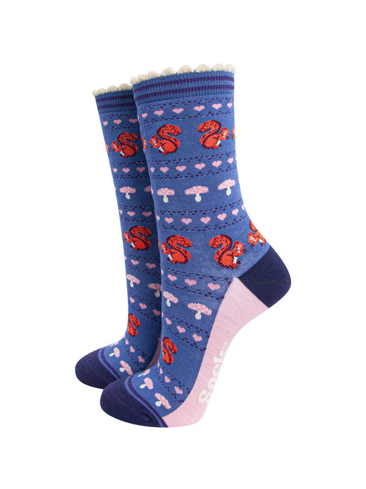 womens-bamboo-socks-denim-blue-navy-blue-squirrel-fair-isle-woodland-animals