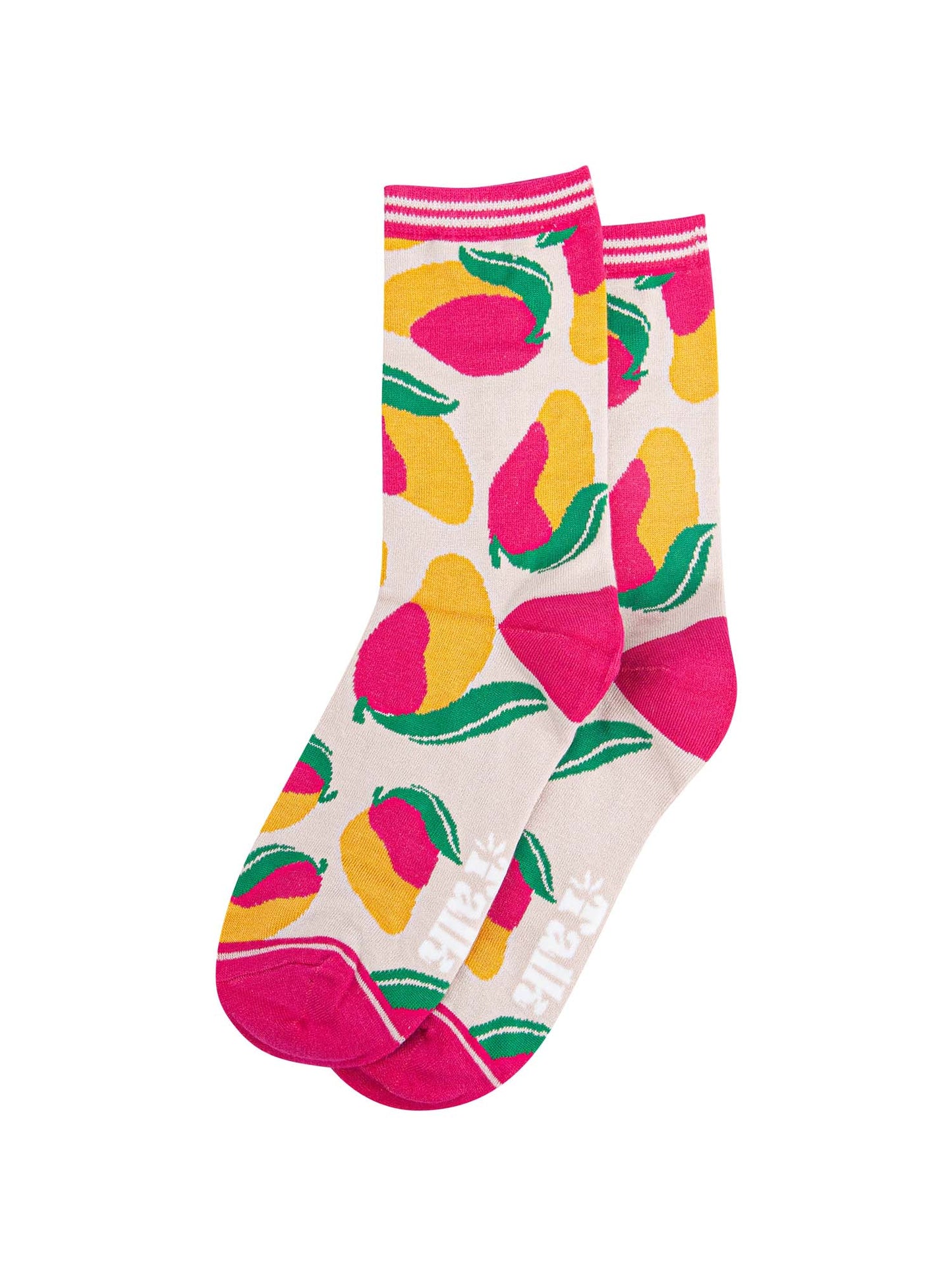 bamboo mango fruit socks in pink and yellow