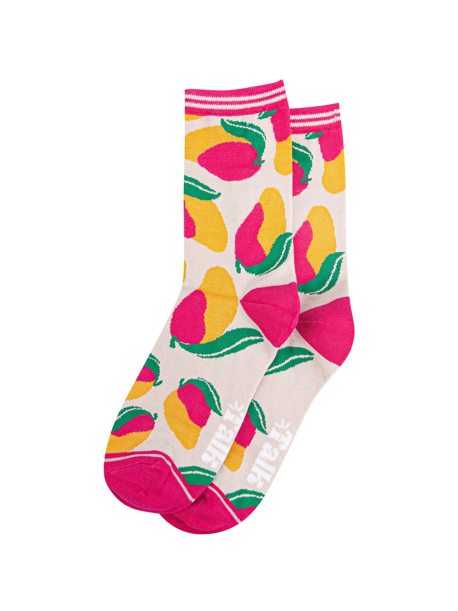 bamboo mango fruit socks in pink and yellow