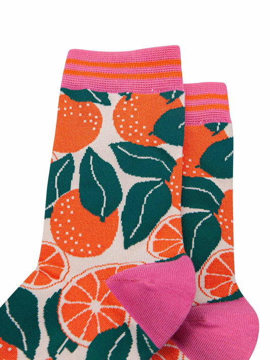 womens-bamboo-socks-cream-orange-tree-close-up