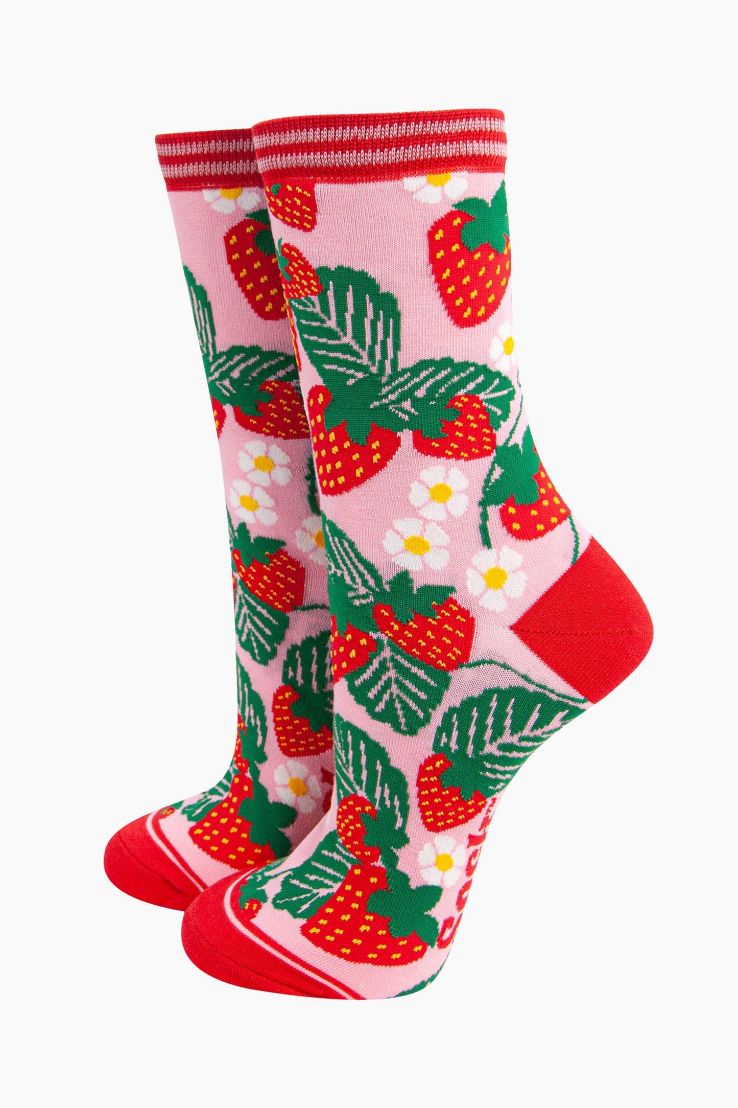 womens-bamboo-socks-pink-strawberries-summer-fruit-plants-flowers