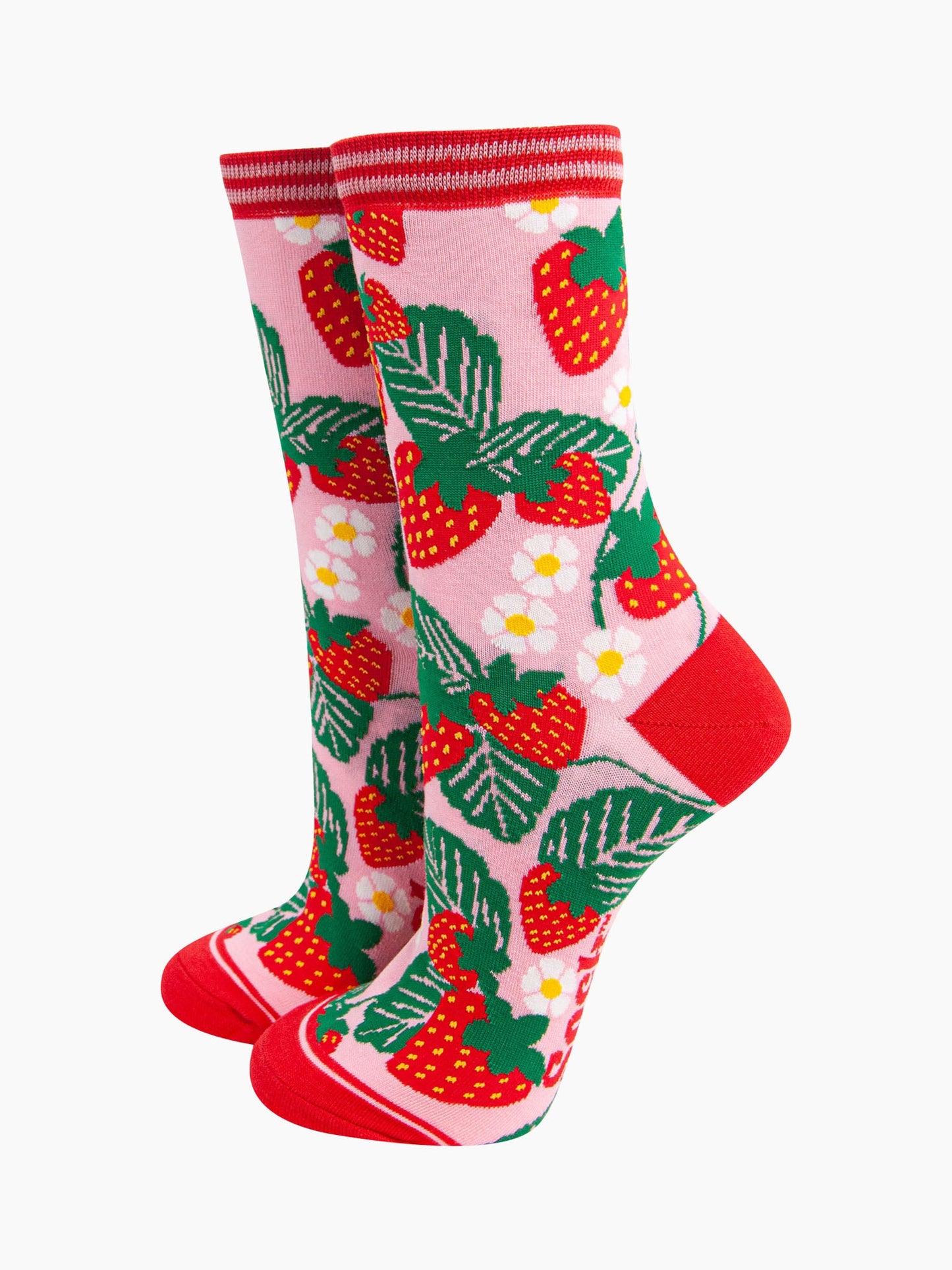 womens-bamboo-socks-pink-strawberries-summer-fruit-plants-flowers