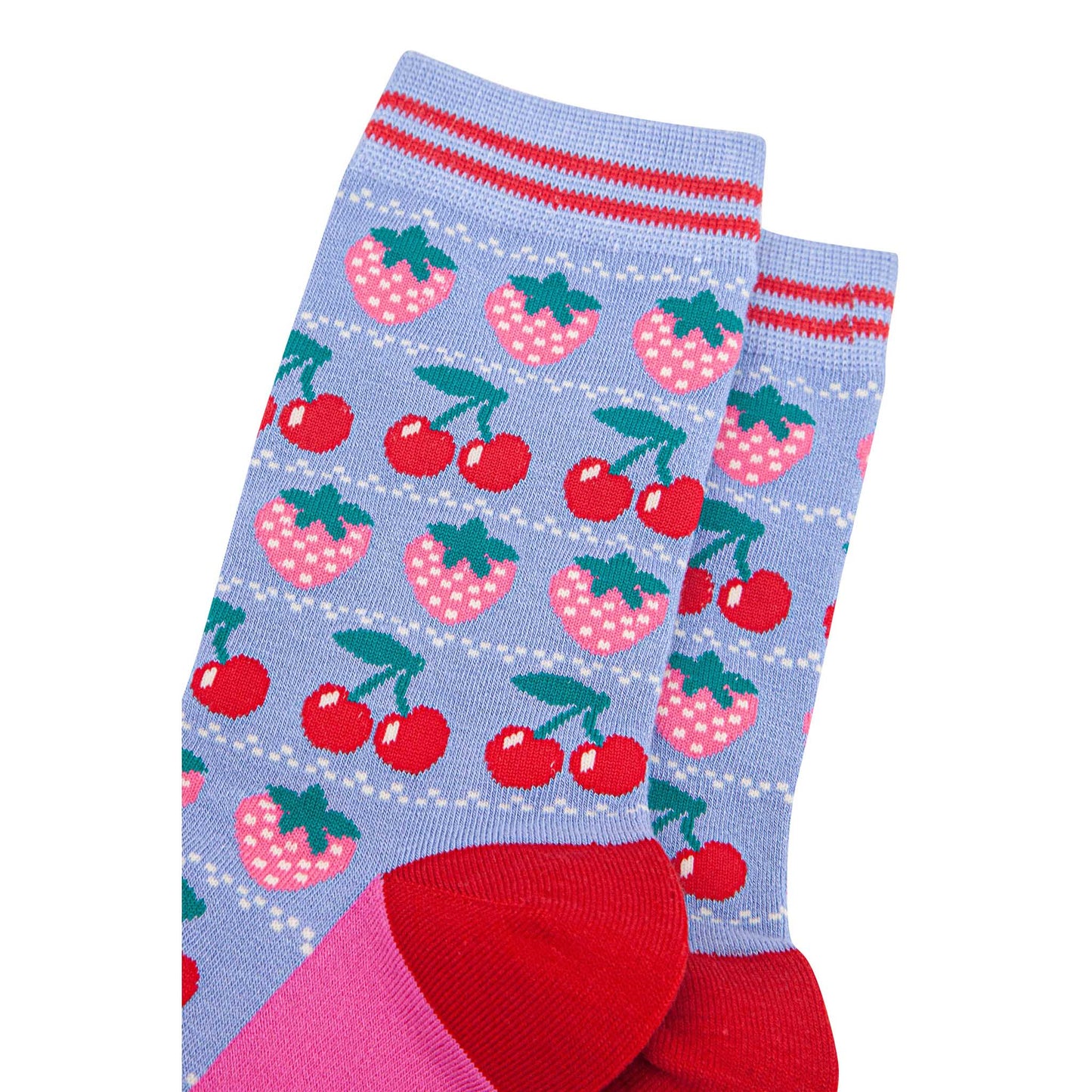 womens-bamboo-socks-light-blue-red-strawberries-close-up