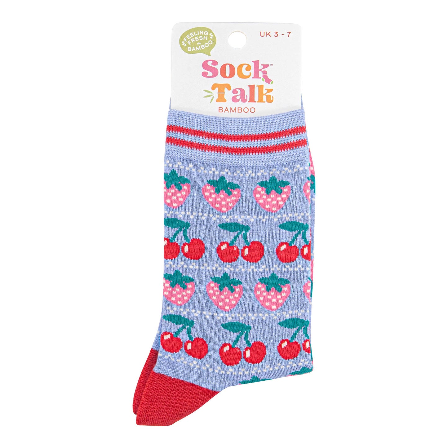womens-bamboo-socks-light-blue-red-strawberries-in-sock-talk-packaging