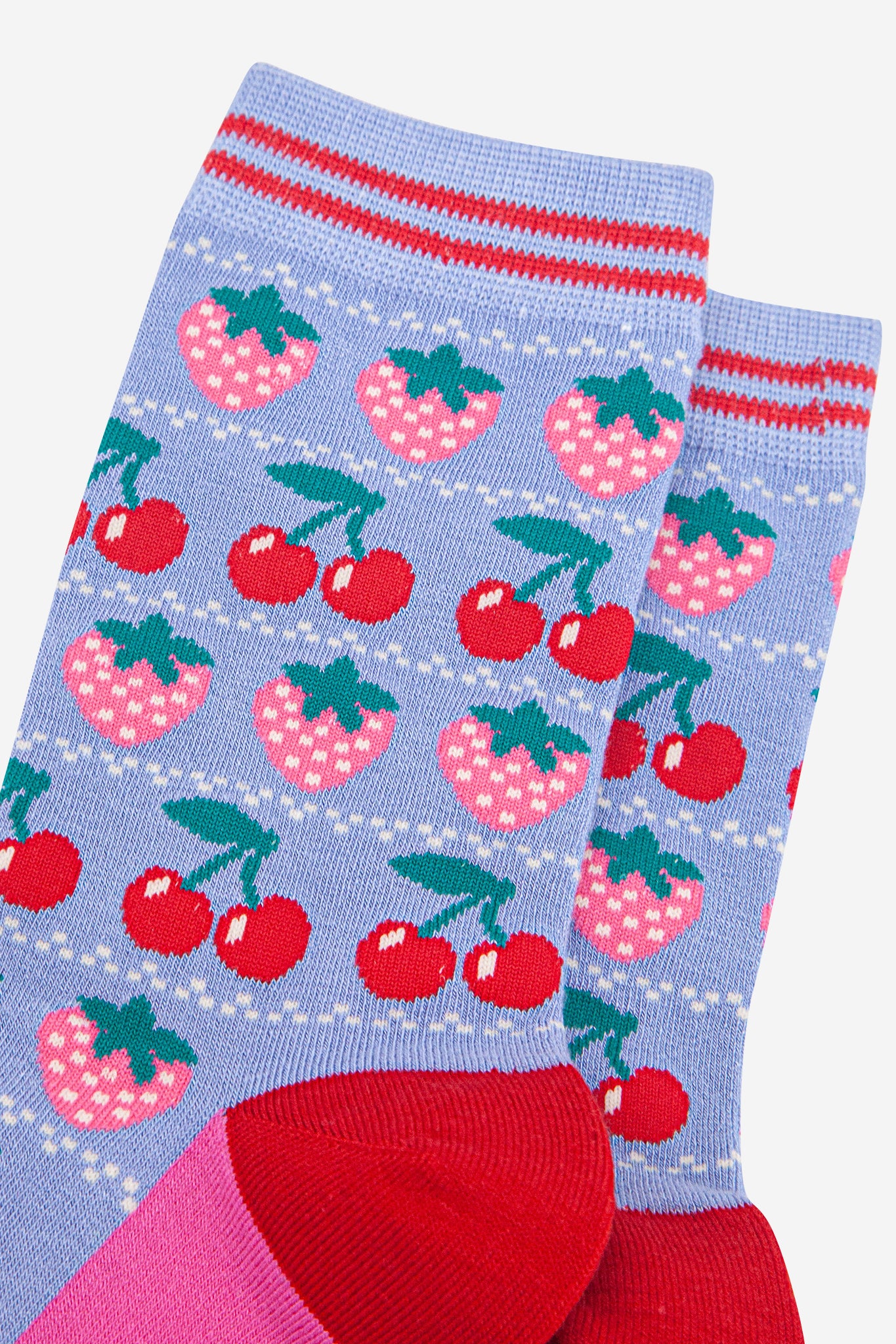womens-bamboo-socks-light-blue-red-strawberries-close-up