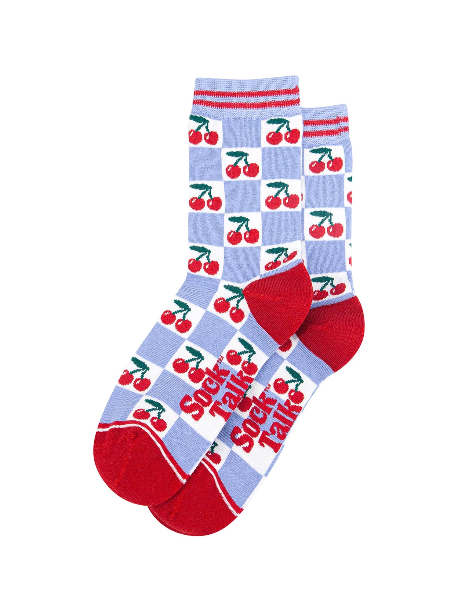 Cherry-Checkerboard-Bamboo-Socks-in-Blue-Laid-Flat