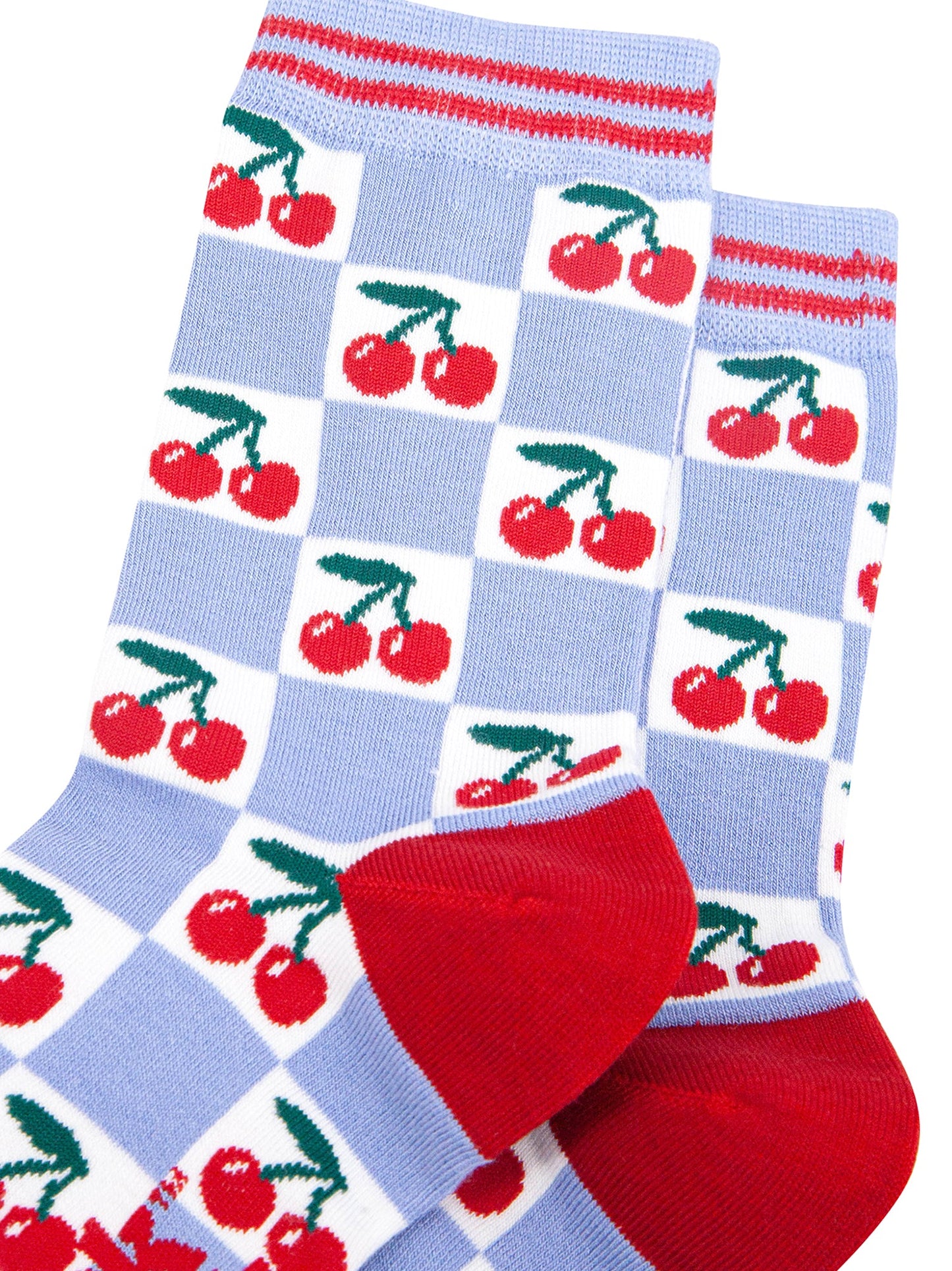 Cherry-Checkerboard-Bamboo-Socks-in-Blue-Close-Up