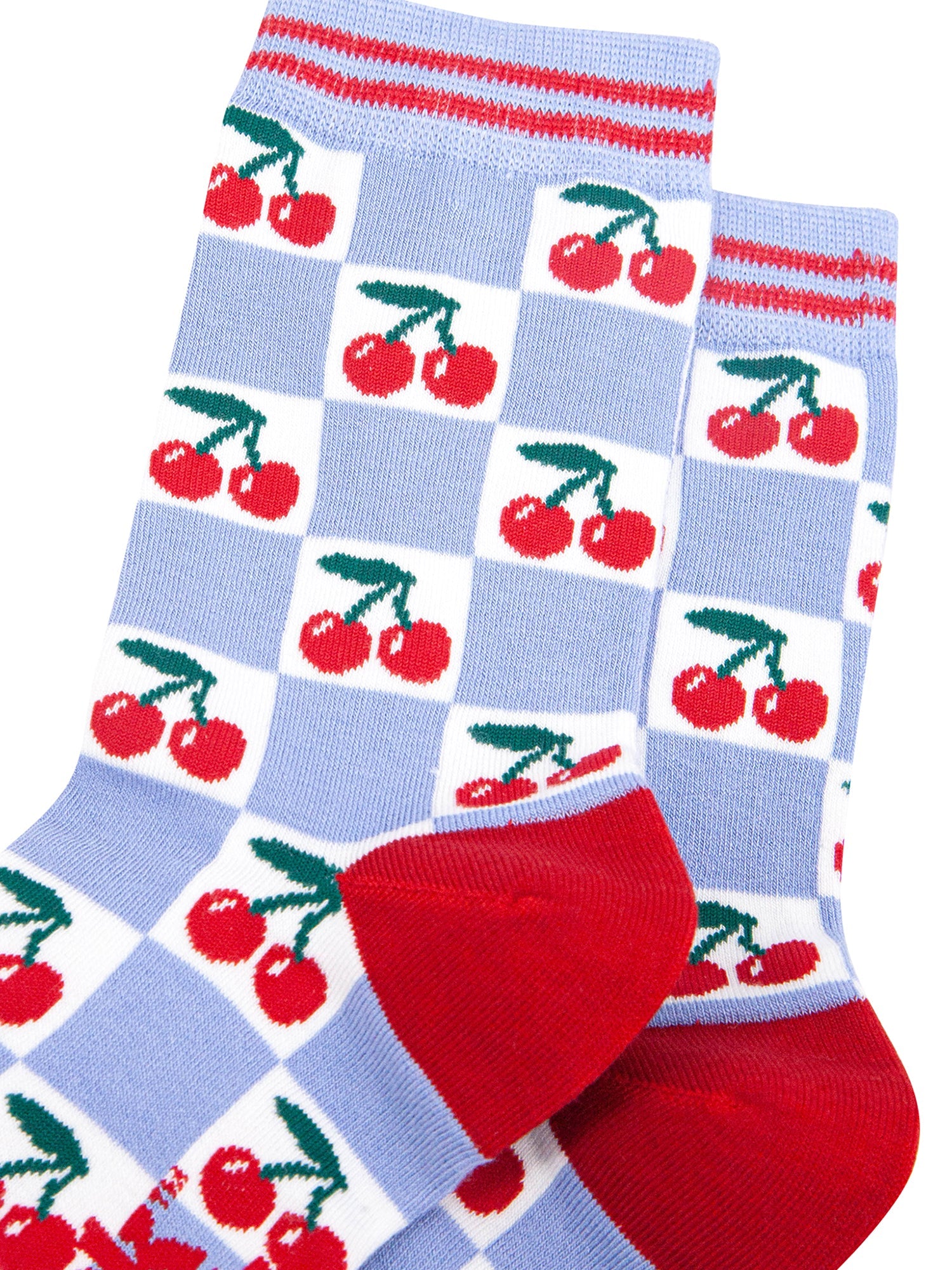 Cherry-Checkerboard-Bamboo-Socks-in-Blue-Close-Up