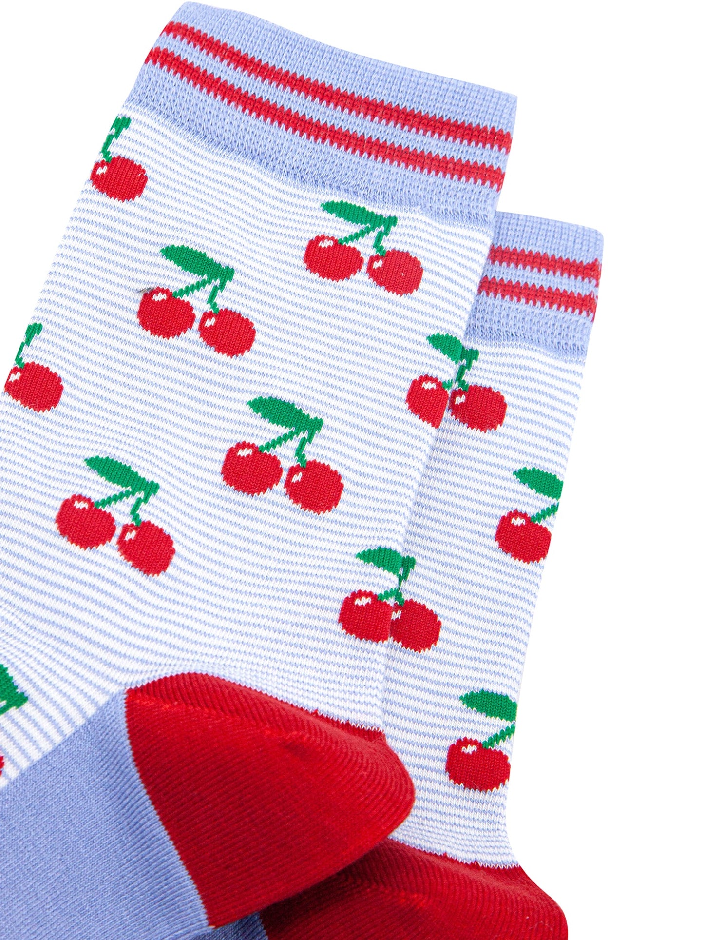Cherry-Striped-Bamboo-Socks-in-Blue-Closeup