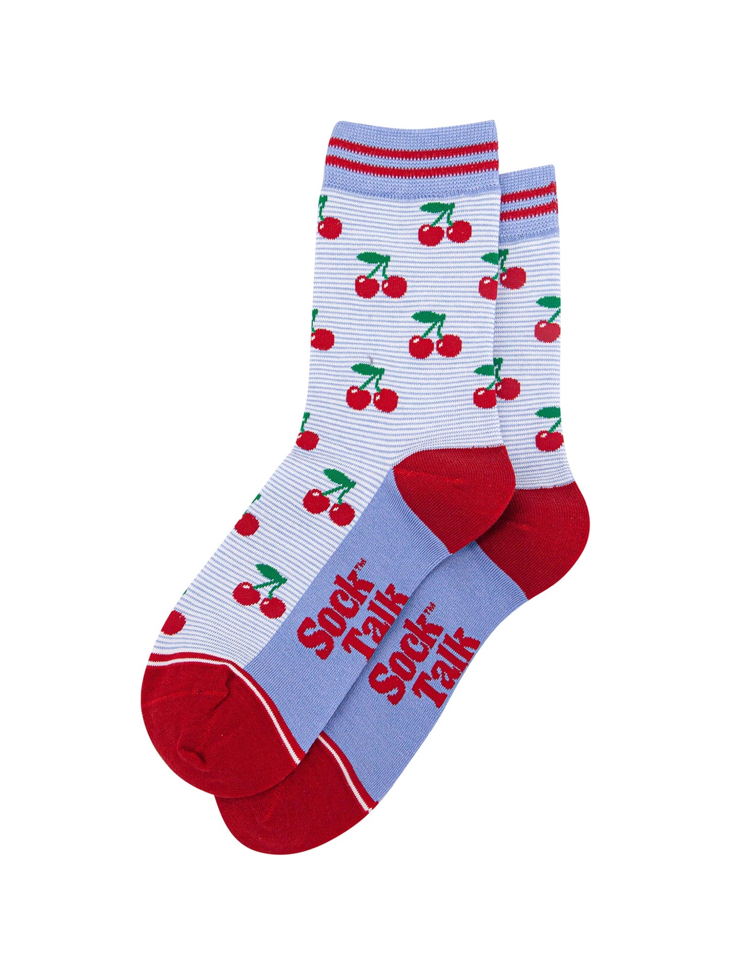 Cherry-Striped-Bamboo-Socks-in-Blue-Lying-Flat