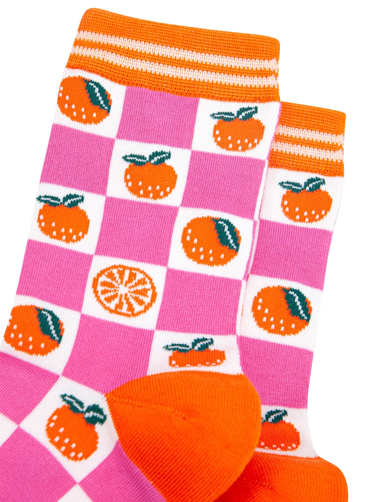 Orange-Checkerboard-Bamboo-Socks-in-Pink-Closeup