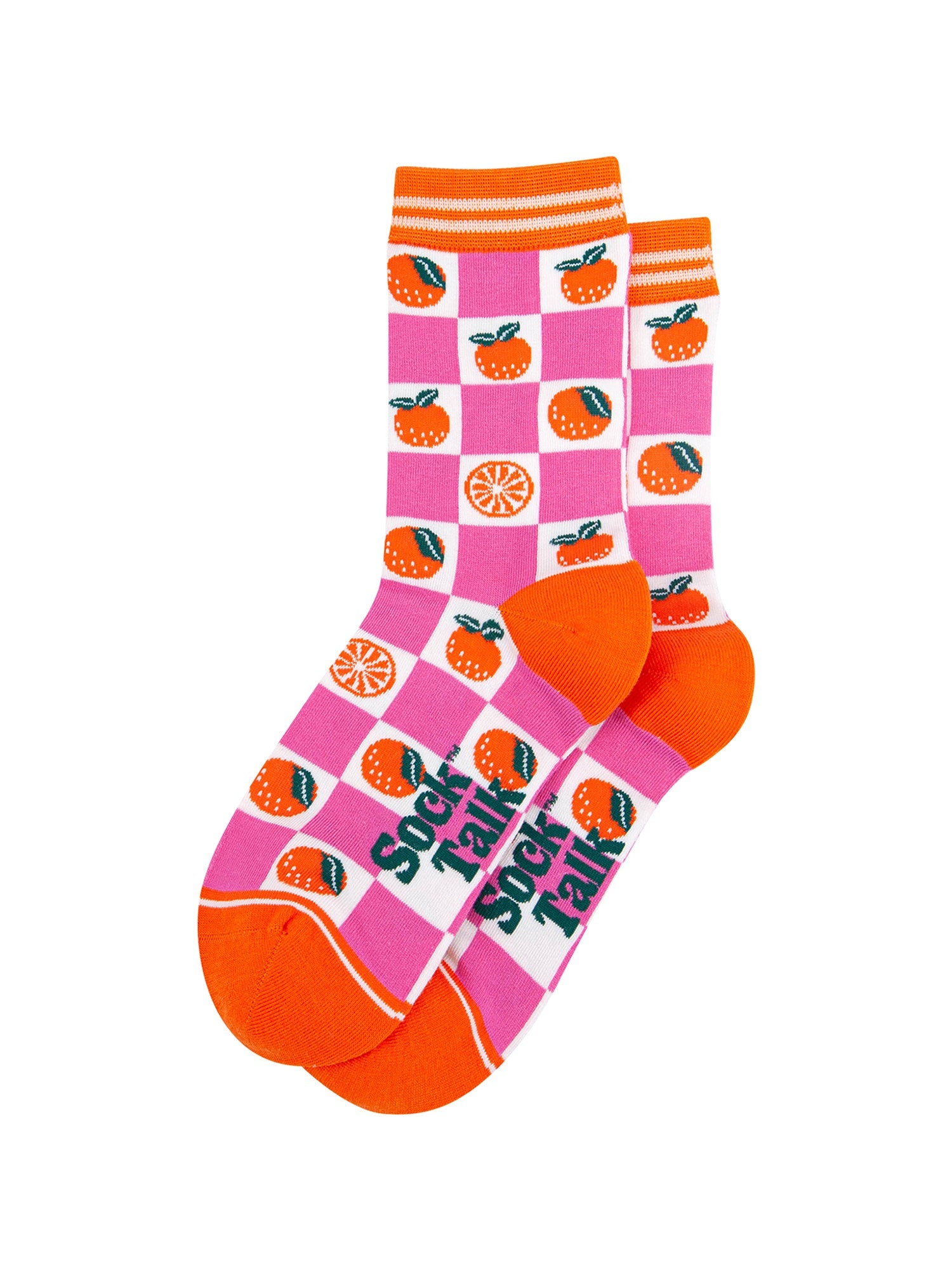 Orange-Checkerboard-Bamboo-Socks-in-Pink-Flatlay