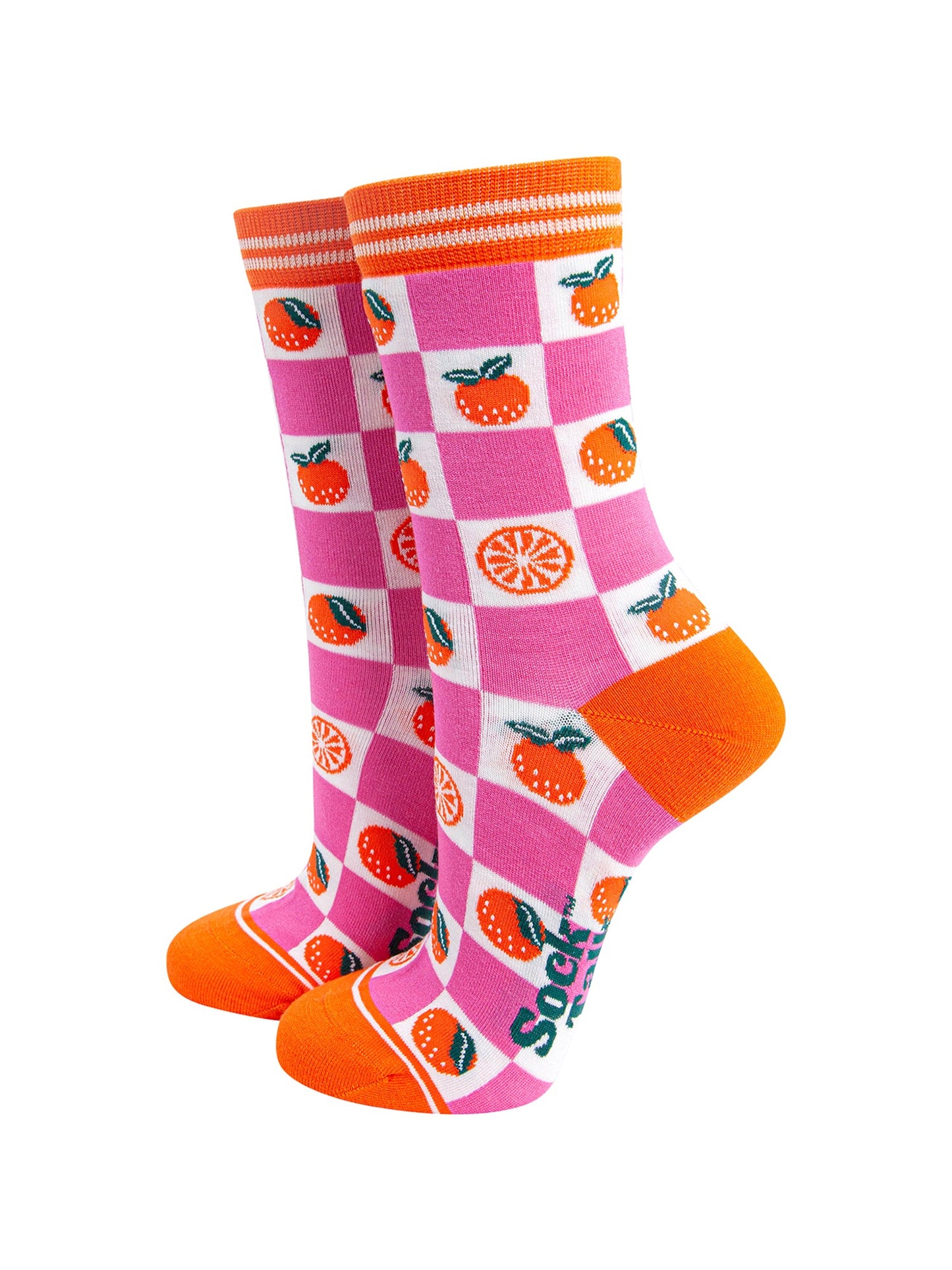 Orange-Checkerboard-Bamboo-Socks-in-Pink-Mannequin