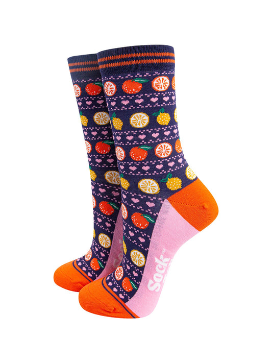 Oranges-&-Lemons-Bamboo-Socks-in-Navy-Blue-Mannequin