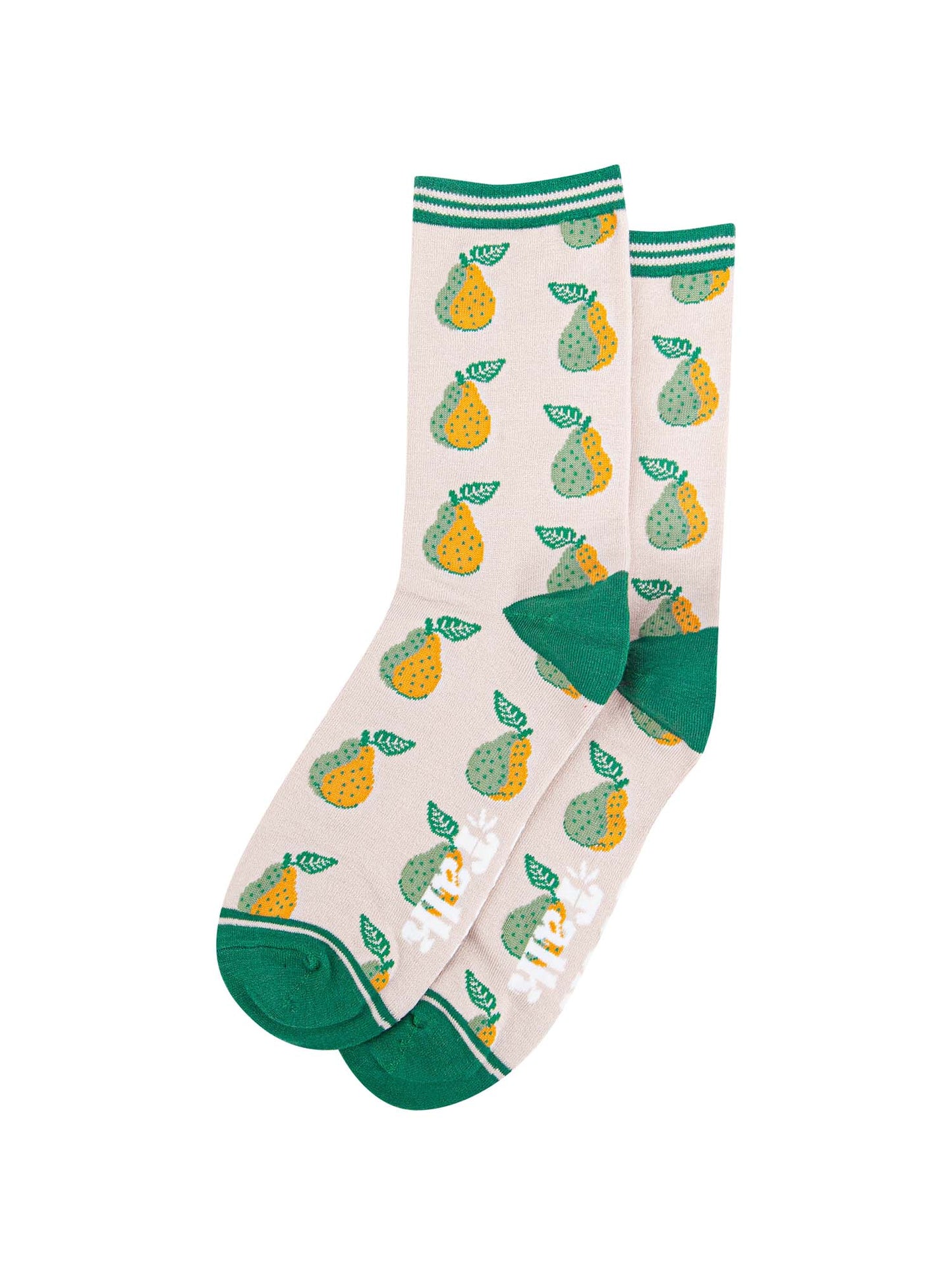 womens pear bamboo fruit socks in cream and orange
