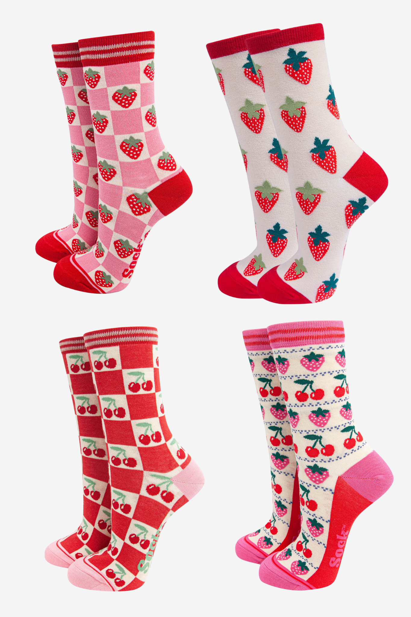 Women's Bamboo Ankle Socks Festive Gift Set - Pink/Red, Fruits