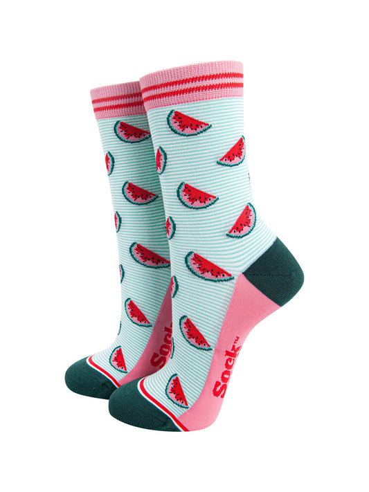Sliced-Watermelon-Bamboo-Socks-in-Green-Mannequin