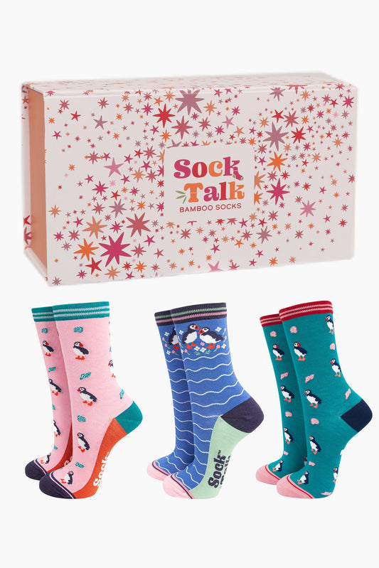 womens-bamboo-socks-gift-box-puffins-three-pairs-bird-socks